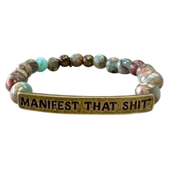 Manifest That Sh*t Beaded Gemstone Stretch Boho Funny Sassy Bracelet - Picture 1 of 1